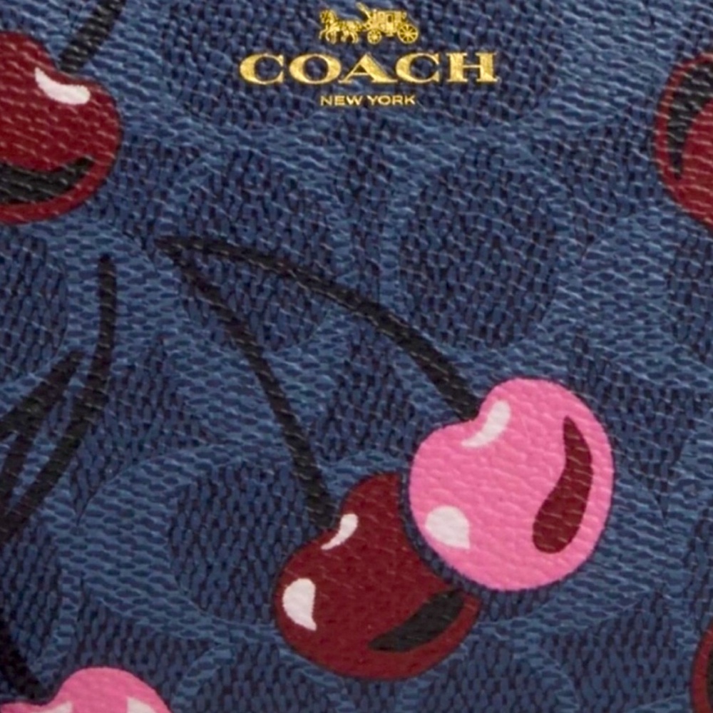 COACH Corner Zip Wristlet Signature Cherry Print - Picture 4 of 5